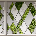 Feature Wall Design With Green Moss And Marble Diamond Shaped Panels 3d model