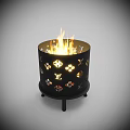 Black Fire Pit with Cutout Brand Logos Burning Flames and Stand Base 3d model
