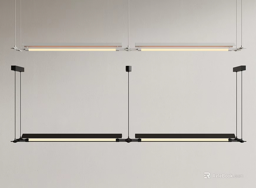 Modern Linear Pendant Lights With Black Silver Illuminated Bar Design and Sleek Hanging Structure 3d model