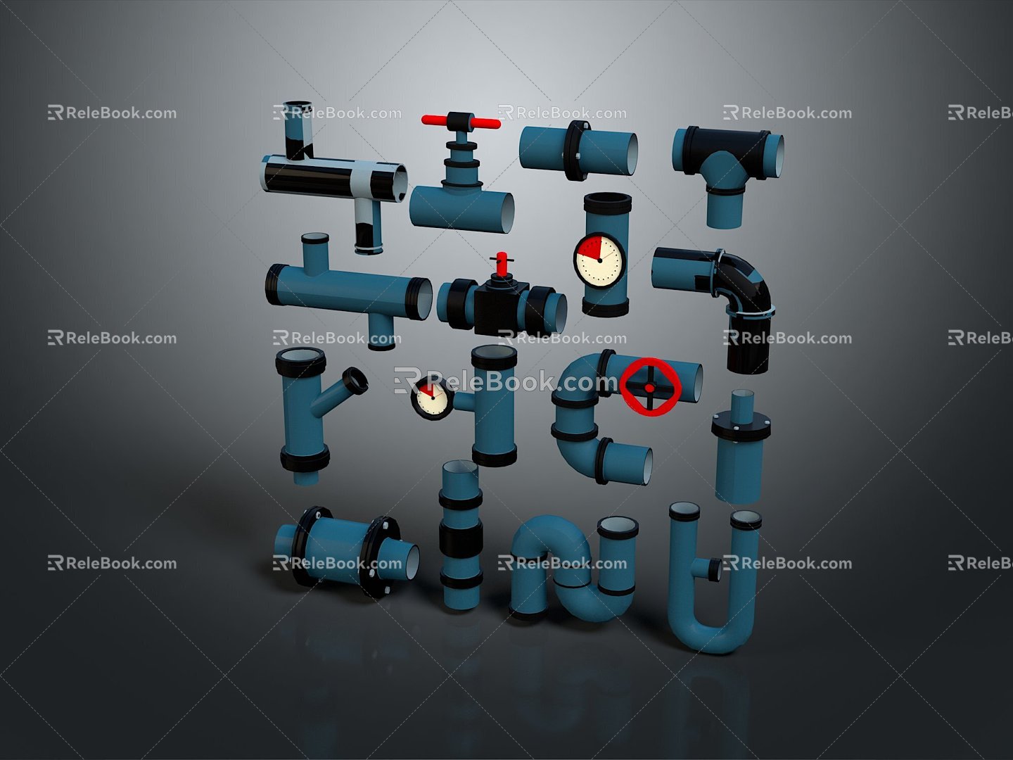 Pipe water pipe valve iron pipe fitting flange tee joint pipe water pipe valve 3d model