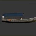 Traditional Wooden Boat With Blue Canopy Lifebuoy Orange Items And Interior Seats