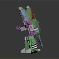 Transformer Robot With Green Purple Armor And Mechanical Weapon In Robot Form