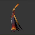 Headless Anime Character Model With Red Arms Flame Pattern Pants And Orange Ribbon