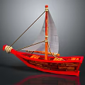 Wooden Boat With Red Hull White Sail Wooden Planks And Ropes Design