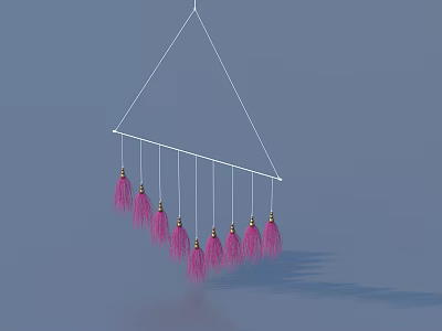Hanging Living Supplies With White Triangular Frame And Pink Tassels Decoration 3d model