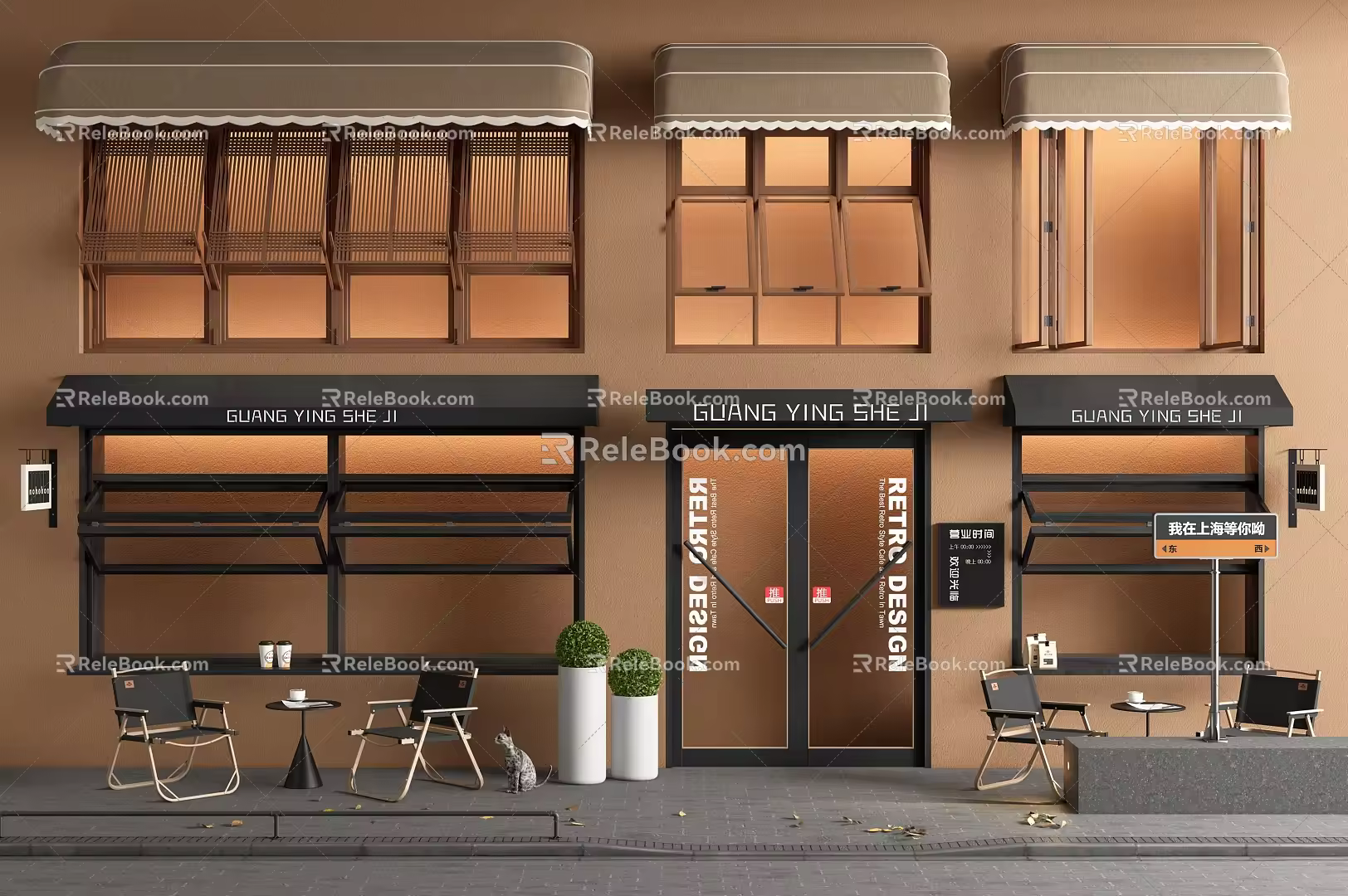 Modern folding window sliding window door front door window combination outdoor table and chair awning 3d model