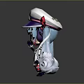 Cute Cartoon Creature Character With White Hat Red Bow And Blue Purple Hair