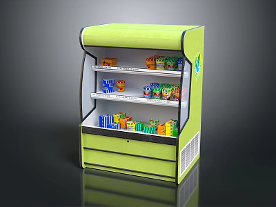Green Modern Display Shelf With Transparent Door Multiple Shelves Displaying Various Products 3d model