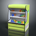 Green Modern Display Shelf With Transparent Door Multiple Shelves Displaying Various Products