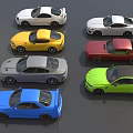 Modern Sports Cars In White Red Green Yellow Gray And Blue Colors On