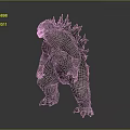 3D Godzilla Model Standing Pose With Blue Dorsal Fins And Rough Skin On Gray Background