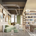 Contemporary Book Art Interior With Shelves Books Artworks Sofa And Tables