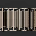 Modern Wooden Folding Room Divider Screen With Vertical Slat Design And Frame Structure 3d model