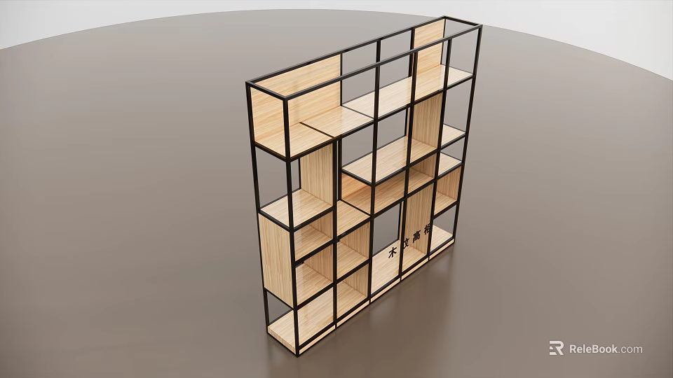 Contemporary Display Shelf With Black Metal Frame And Wooden Storage Layers 3d model 