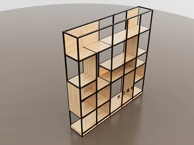 Contemporary Display Shelf With Black Metal Frame And Wooden Storage Layers 3d model