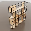 Contemporary Display Shelf With Black Metal Frame And Wooden Storage Layers