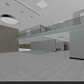 Modern Lobby Interior With Reception Desk Two People Green Plants Tile Floor And Ceiling Lights