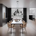 Modern Dining Room Interior Design With Beige Chairs Wooden Table And Black Pendant Lights