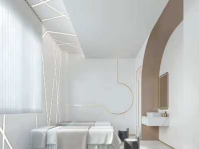 Modern SPA Sauna Room With Minimalist Lighting And White Beds 3d model