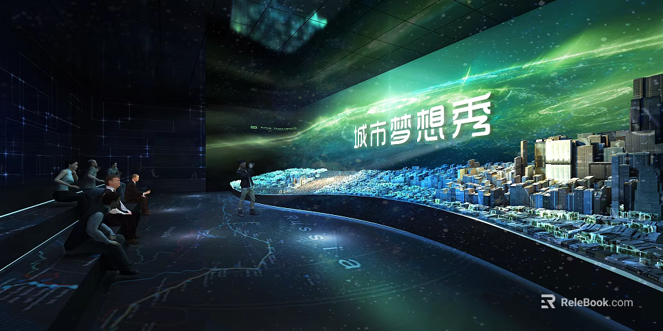 Urban Dream Show Exhibition With City Model Large Screen And Visitors 3d model 
