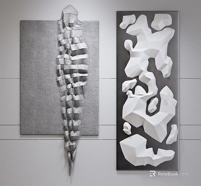 Modern Wall Decor With Textured Patterns And Abstract White Geometric Shapes 3d model