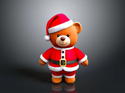 Cute Christmas Teddy Bear In Red Santa Costume With White Trim And Black Buttons 3d model