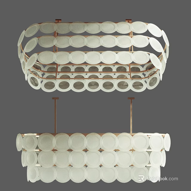Modern Layered Chandelier With Circular White Glass And Gold Metal Frame 3d model 