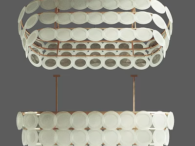 Modern Layered Chandelier With Circular White Glass And Gold Metal Frame 3d model