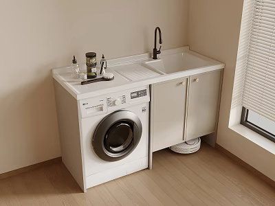 Modern Balcony Cabinet with Washing Machine Sink Faucet and Practical Storage Space 3d model