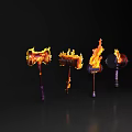Four Flaming Hammers with Various Stylish Designs Displayed on Dark Background