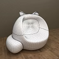 Cute Single Sofa With Cat Ear Design White on Wooden Floor Gray Wall