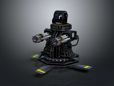 Mechanical Robot Structure With Sensor Head Dual Mechanical Arms And Yellow Black Support Legs 3d model