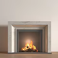 Modern Marble Fireplace With Burning Logs And Flames Against Light Colored Wall 3d model