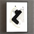 Abstract Painting with Black Brush Strokes Golden Curves and Ink Splatters on White Background