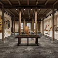 Traditional Exhibition Hall Interior With Wooden Structure And Cultural Relics