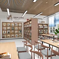 Book Art Inspired Library Interior With Shelves Natural Light And Plants