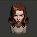 Red Haired Female Character Bust With Wavy Hair Light Colored Top And Gray Background