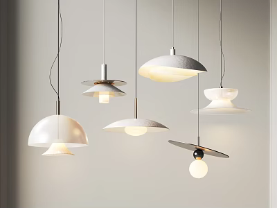 Modern Minimalist Chandeliers Design With Multiple Styles White Round Lampshades Hanging Decoration 3d model