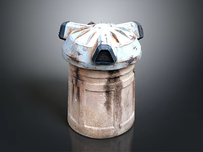 Rusty Vintage Metal Weapon With Cylindrical Body And Top Structure Design 3d model