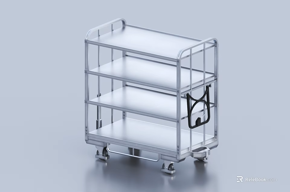 Three Tier Metal Storage Cart With Wheels For Transport And Organizing 3d model 