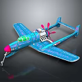 Colorful Blue Spaceplane Model With Pink Propellers Green Windows And Patterned Design