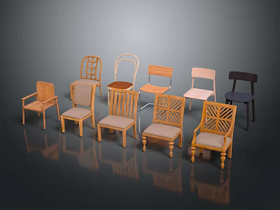 Diverse Designed Leisure Chairs Featuring Wooden Frames And Comfortable Seats 3d model
