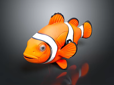 Orange And White Striped Clownfish Toy With Black Fins And Big Eyes 3d model