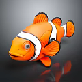 Orange And White Striped Clownfish Toy With Black Fins And Big Eyes