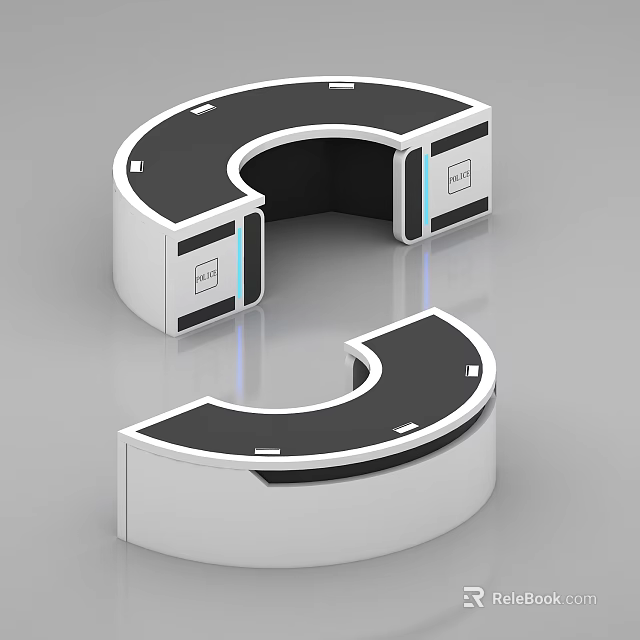 Modern Monitoring Room Control Console With C Shaped Design And Monitor Screens 3d model 