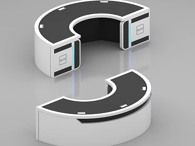 Modern Monitoring Room Control Console With C Shaped Design And Monitor Screens 3d model