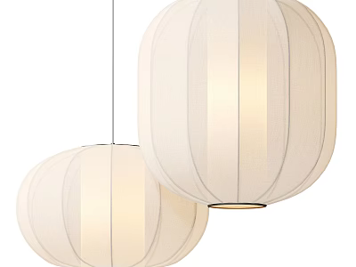 Pair of Beige Fabric Round Ceiling Lights With Soft Striped Design 3d model