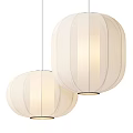 Pair of Beige Fabric Round Ceiling Lights With Soft Striped Design