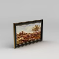Technology Exhibition Hall Showcasing Landscape Painting With Black Gold Frame And Grass Trees Bridge Figures