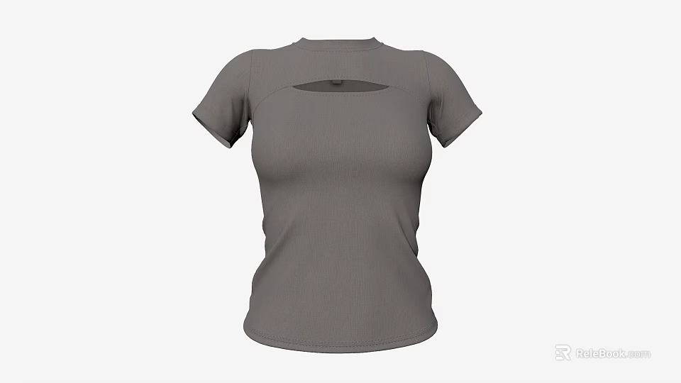 Gray Short Sleeve T shirt With Front Cutout Design For Women Casual Wear 3d model 